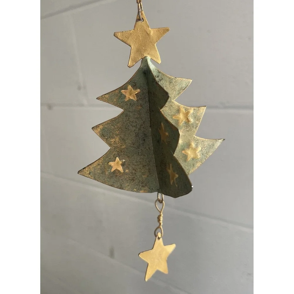 Vintage Metal‎ Christmas Tree Ornament Dangling Star Rustic Bronze Gold 6 Inches